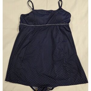 L.L. Bean Swimsuit Bathing Suit With Skirt Navy w/ White Dots UPF 50+ Size 22W